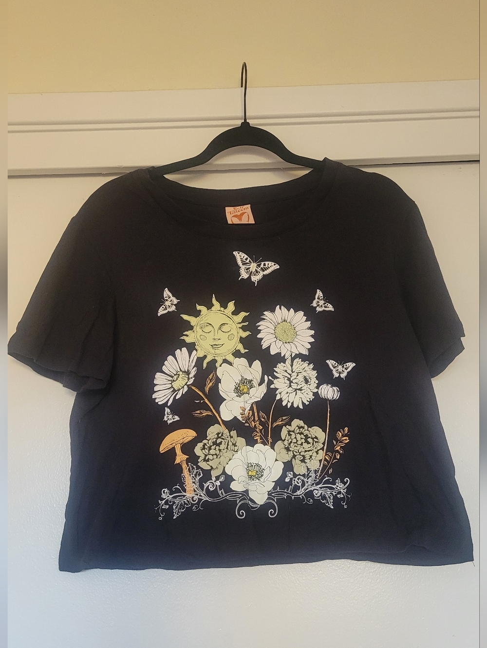 Self Esteem XL Black Graphic Tee Sun Floral Mushroom Butterfly Cottagecore Boho